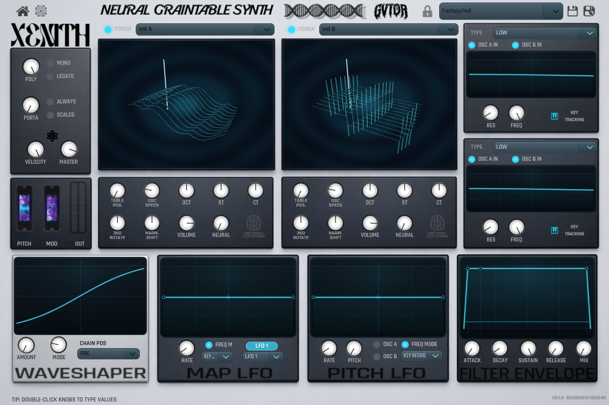 XENITH main interface with oscillators, filters, and modulation panels