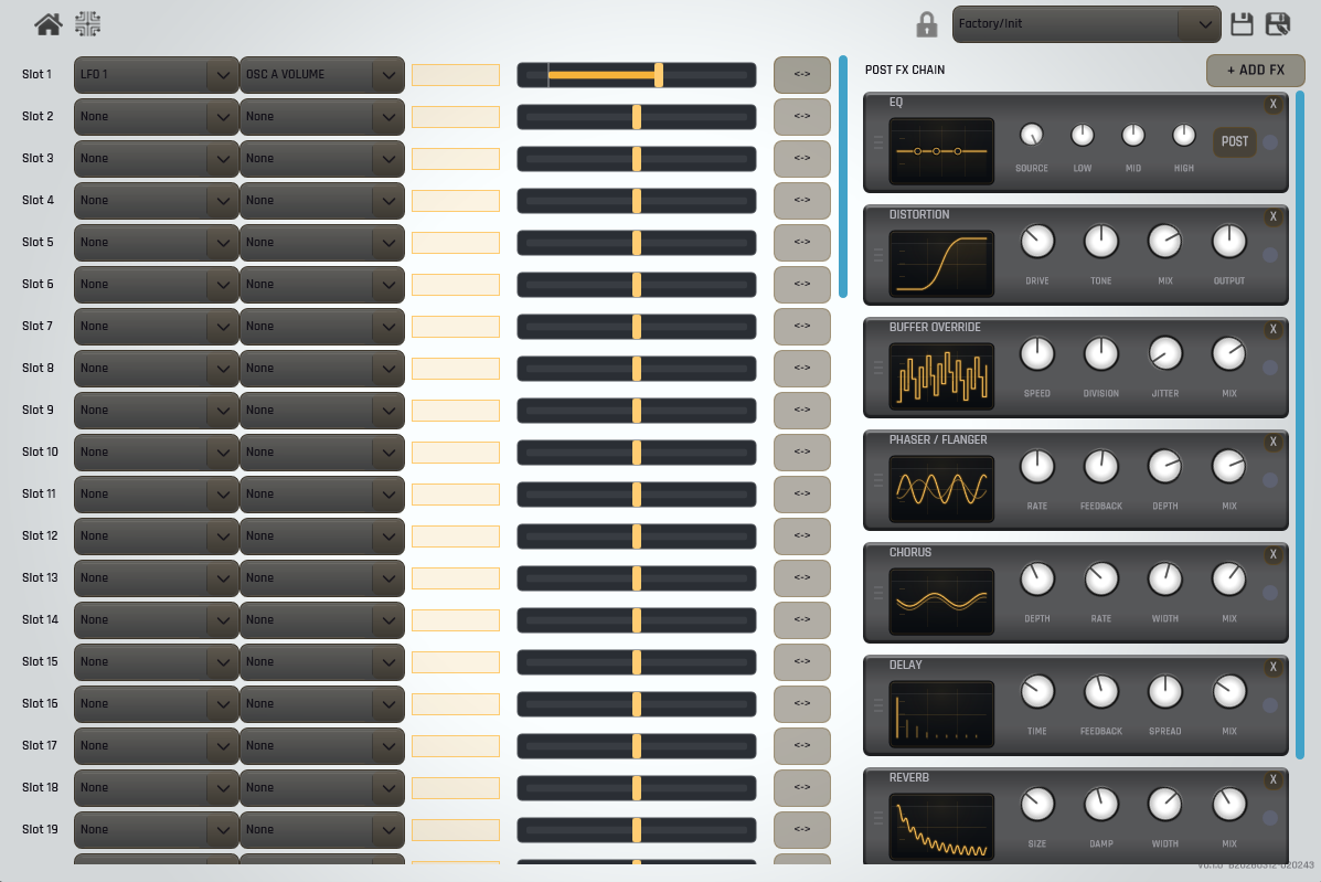 XENITH routing matrix and post FX view